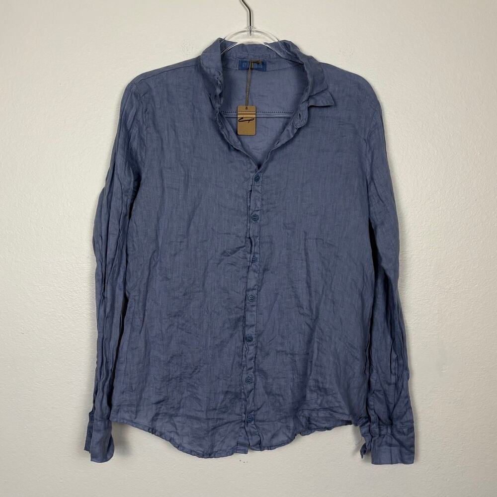 NWT CP Shades Romy Blue Linen Button Down Blouse Medium